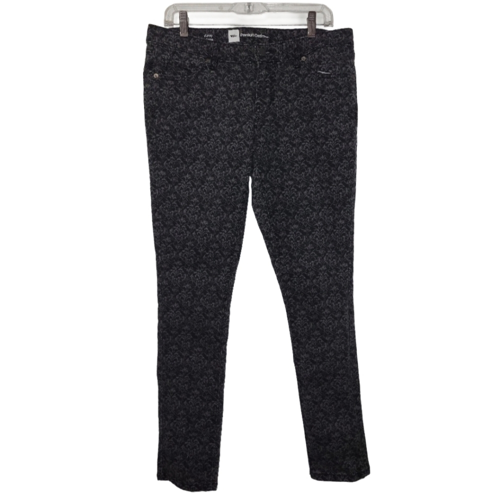 Mossimo Premium Denim Skinny Black/Gray Paisley Print Stretch Jeans Size 12